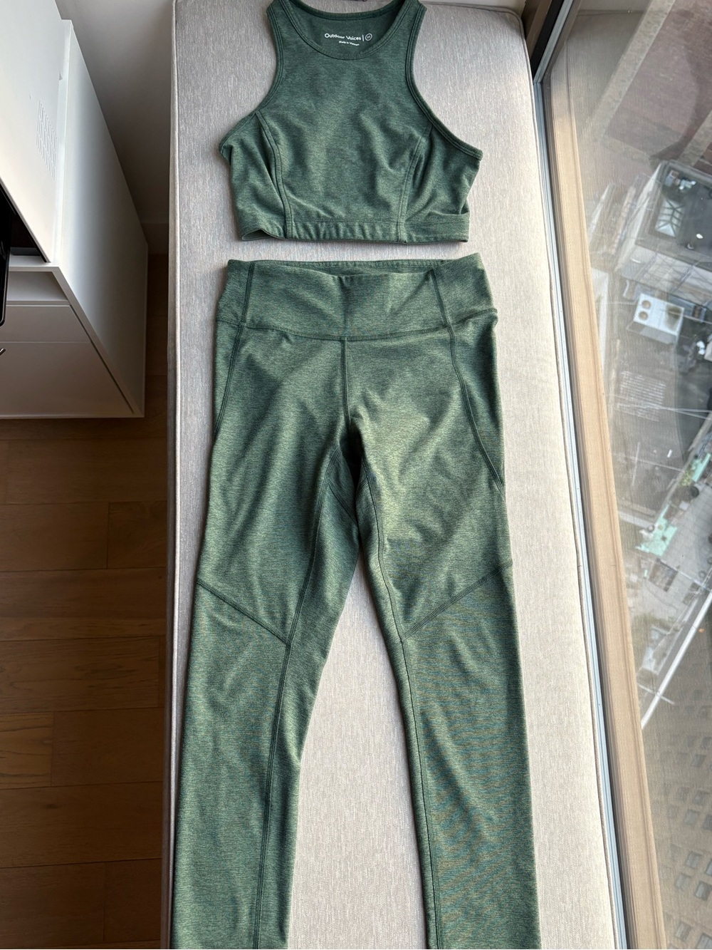 Outdoor Voices Moss Green Sports Bra & Leggings Set